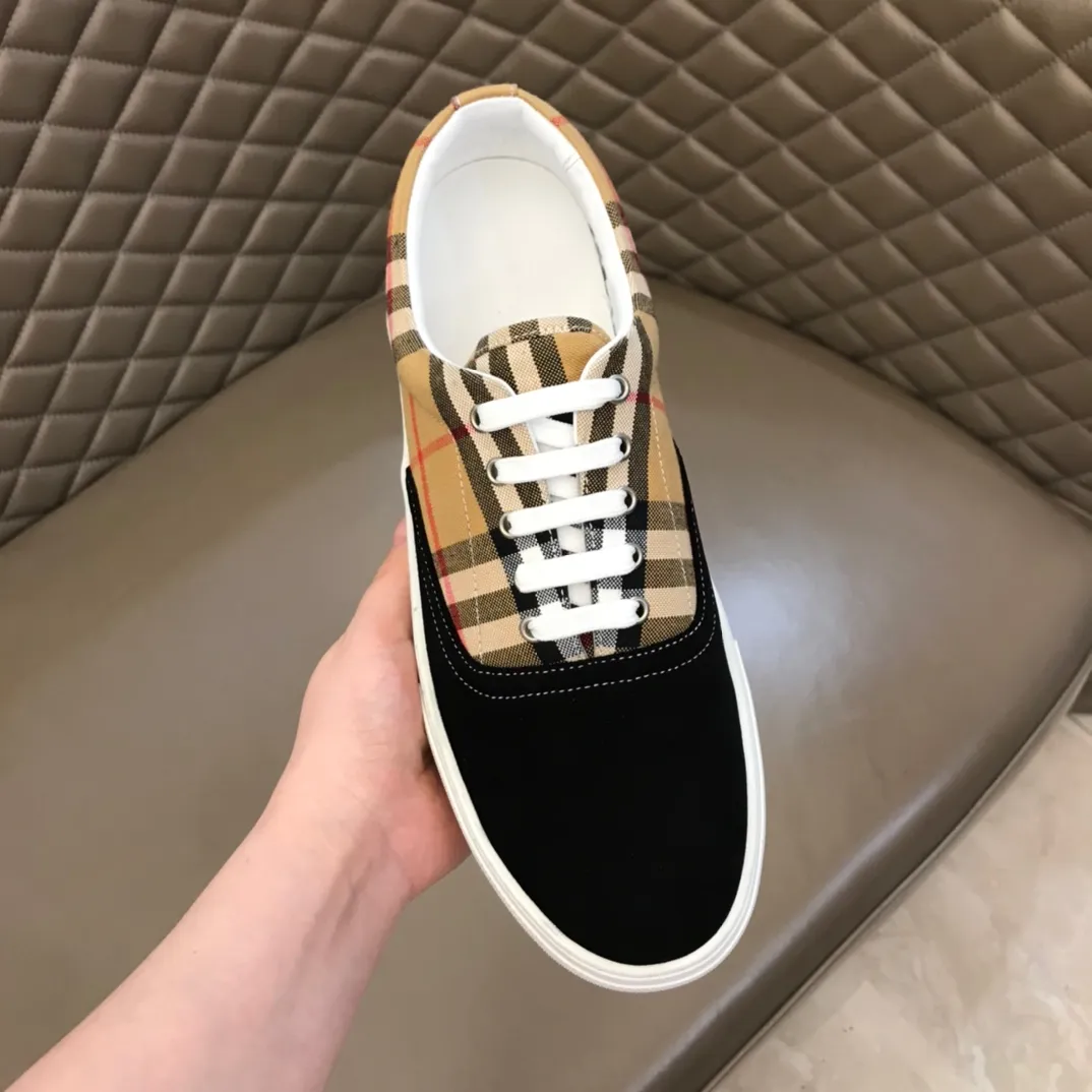 p360 "Burberr*" new men's classic low-top sneakers, reinterpreted with retro plaid cotton and cowhide materials, decorated with a new brand logo. First-layer sheepskin lining, embossed Burberry logo on the heel, original TPU outsole, size 38-44